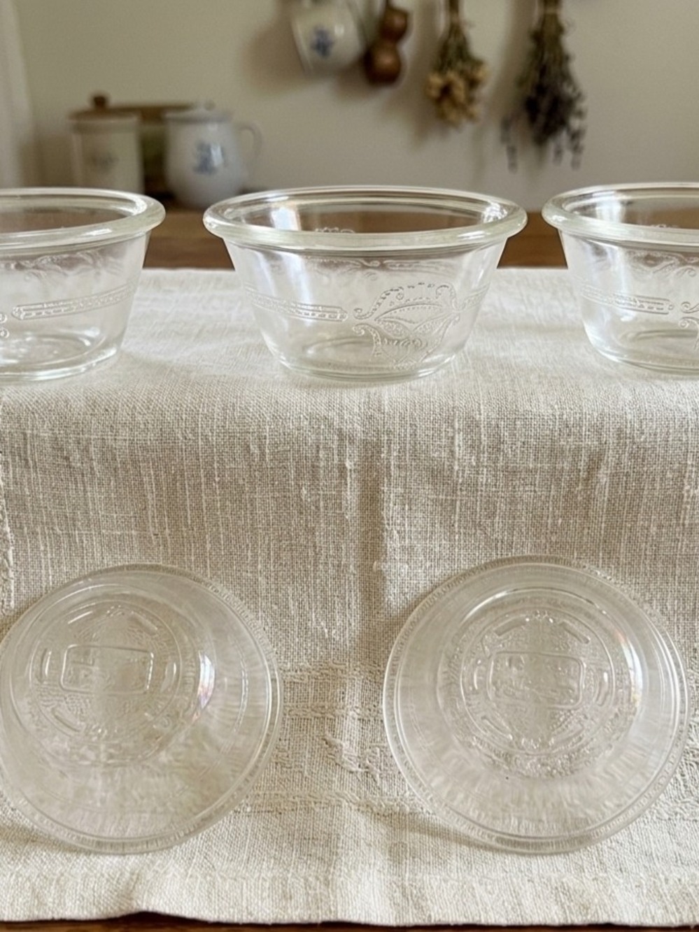 Vintage Glasbake #286 Glass Custard Cups, Clear Glass Prep Bowls - Set of 5
